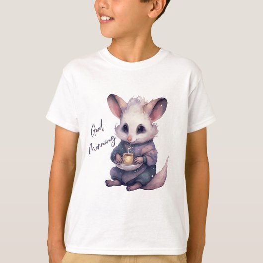 T-shirt Mignonne souris en pyjama avec café. Rat et café (Devant)