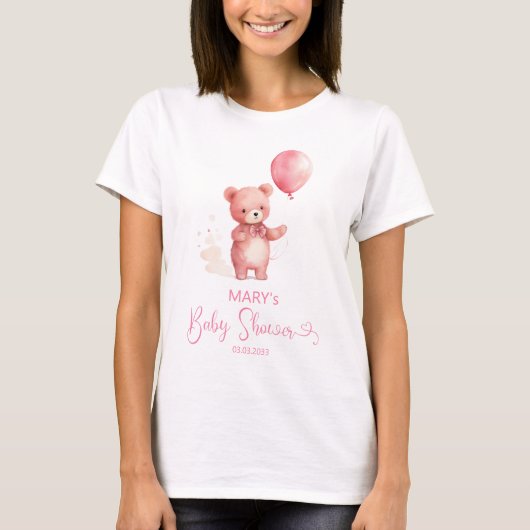 T-shirt Mignonne Teddy Ours Rose Balloon Fille Maman À Êtr (Devant)