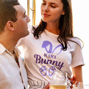 T-shirt Mignonne Violet Pâques Mama Lapin Oreilles lapin