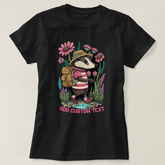 T-shirt Mignonne voyageuse Badger en fleur sauvage, Amoure (Design devant)