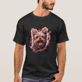 T-shirt Mignonne Yorkshire Terrier Chien Rompant À Travers (Devant)