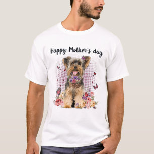 T-shirt Mignonne Yorkshire Terrier Maman Fleur Joyeuse Mèr