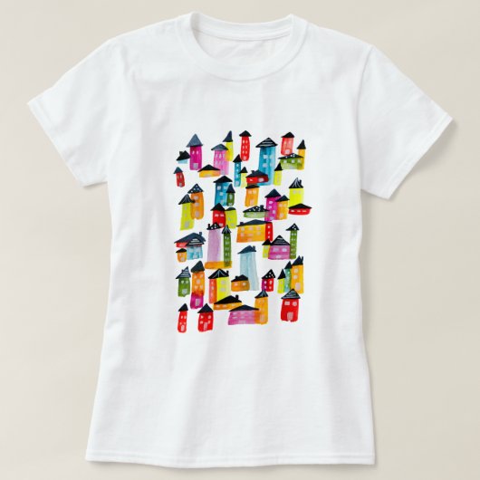 T-shirt Mignonnes maisons d'aquarelle blanc (Design devant)