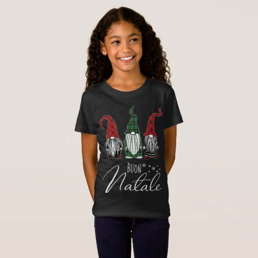 T-Shirt Mignonnes Noël Gnomes Buon Natale Italien Joyeux N (Devant entier)