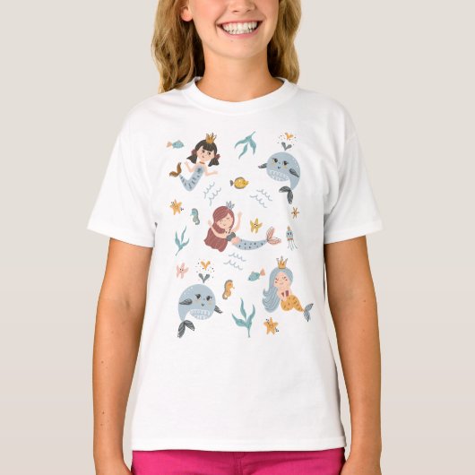 T-shirt Mignonnes sirènes d'enfants illustrées (Devant)