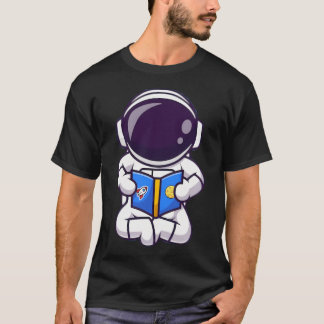 T-shirt Mignons Astronautes Assis Et Lisant Un Livre.