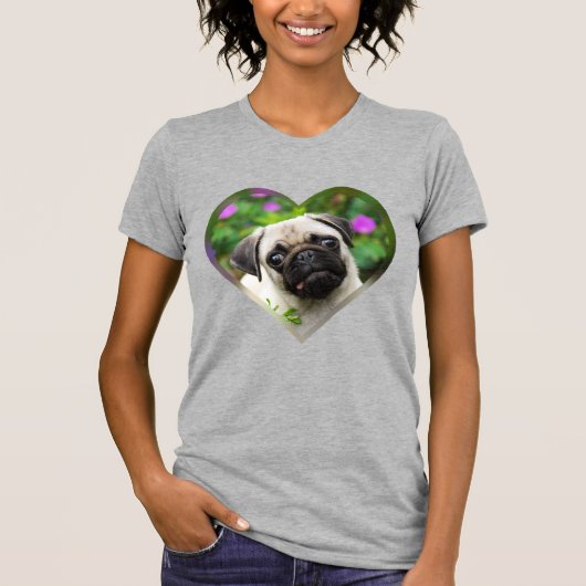T-shirt Mignons Carlins de couleur Faune Chien Chien Coeur (Devant)