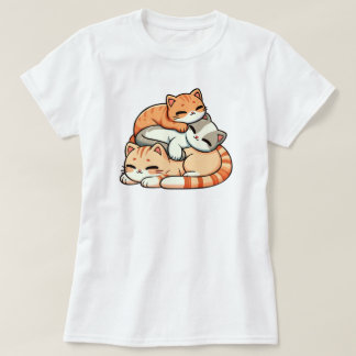 T-shirt Mignons chatons roux endormis empilés Illustra kaw