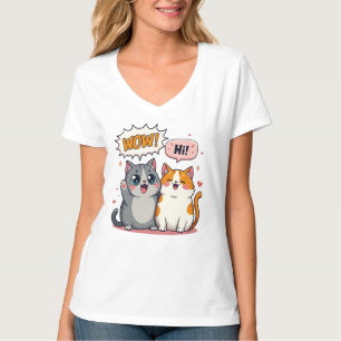 T-shirt Mignons chats Kawaii de bande dessinée disant Wow