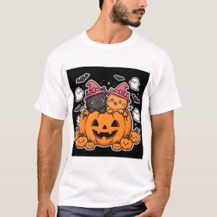 T-shirt Mignons chats sorcières d'Halloween et citrouille
