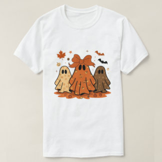 T-shirt Mignons Fantômes d'Automne Motif Citrouille Nœud O
