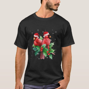 T-shirt Mignons Noël Cardinal Rouge Oiseau Santa Hat Neige