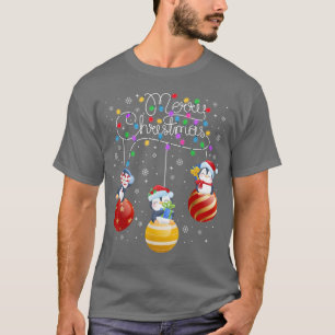 T-shirt Mignons pingouins Joyeux lumières de Noël Ornement