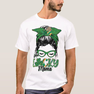 T-shirt Migny One Lucky Mama Messy Bun Happy St patrick Da