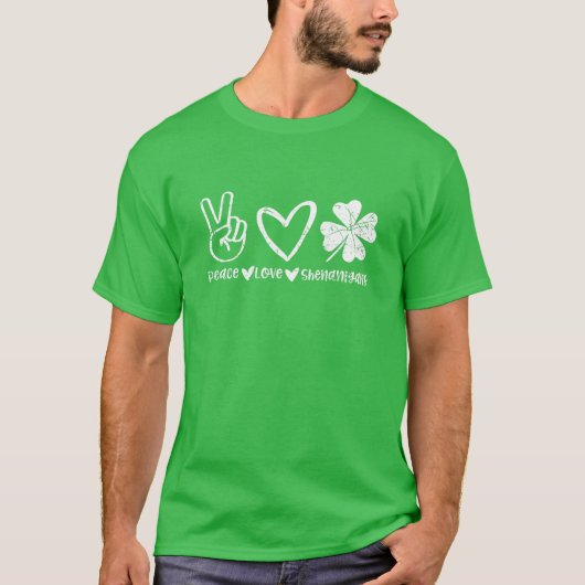 T-shirt Migny Peace Love Shenanigans Shamrock Happy St Par (Devant)