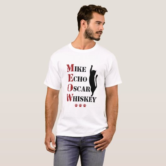 T-shirt Mike Echo Oscar Whiskey MEOW Cat (Devant entier)