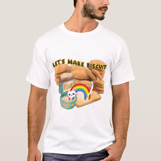 T-shirt Mikitiez blanc chat arc-en-ciel biscuits (Devant)