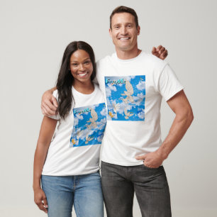 T-shirt Mikitiez blanc oiseau bleu ciel été plage liberté