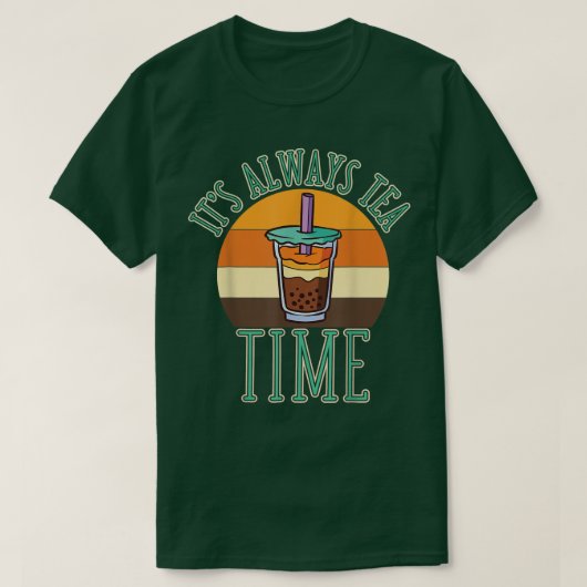 T-shirt Milk tea time noir tapioca boisson bubble café thé (Design devant)