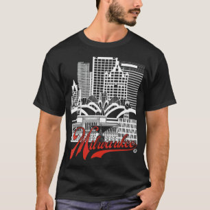 T-shirt Milwaukee Skyline carré blanc+rouge sur noir