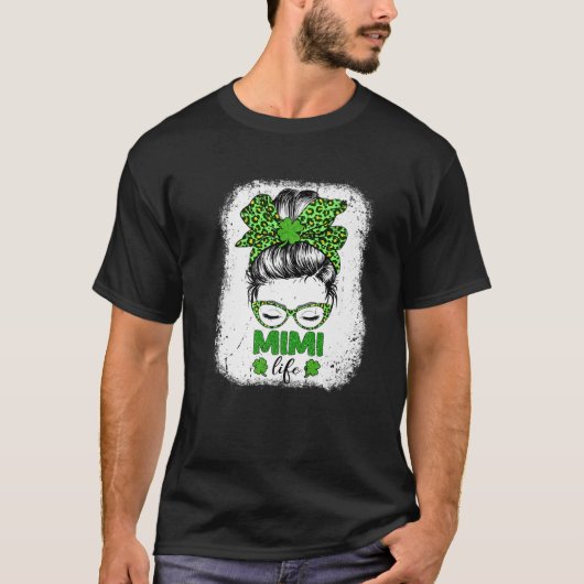 T-shirt Mimi Clover Messy Bun Leopard Funny St Patrick's D (Devant)