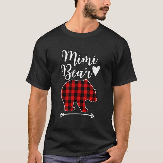 T-shirt Mimi ours noir rouge plaid ours grand-mère (Devant)