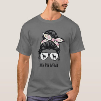 T-shirt Min Pin Maman Messy Bun Lunettes de cheveux Miniat
