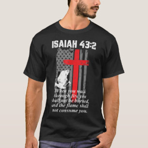 T-shirt Mince ligne rouge pompier Croix Bible Verse Amériq