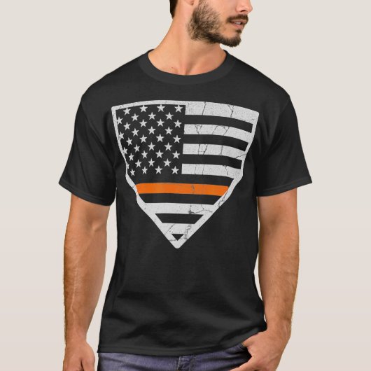 T-shirt Mince Orange Line US Drapeau Baseball Home Plate (Devant)
