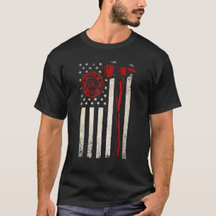 T-shirt Mince Red Ax American Flag Patriot Pompier