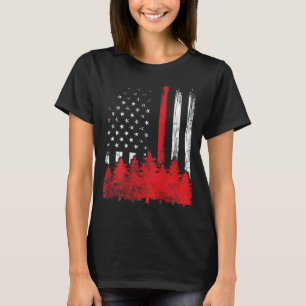 T-shirt Mince Red Line American Flag Wildland Firefighter 