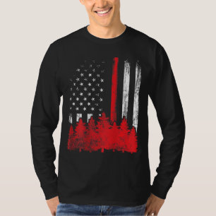 T-shirt Mince Red Line American Flag Wildland Firefighter 