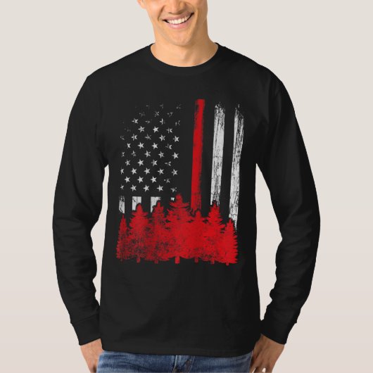 T-shirt Mince Red Line American Flag Wildland Firefighter  (Devant)