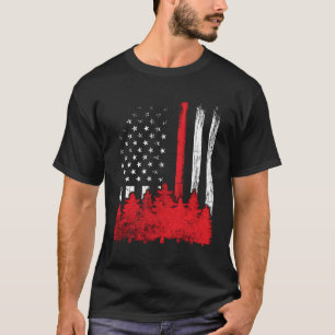 T-shirt Mince Red Line American Flag Wildland Firefighter