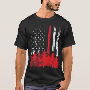 T-shirt Mince Red Line American Flag Wildland Firefighter 