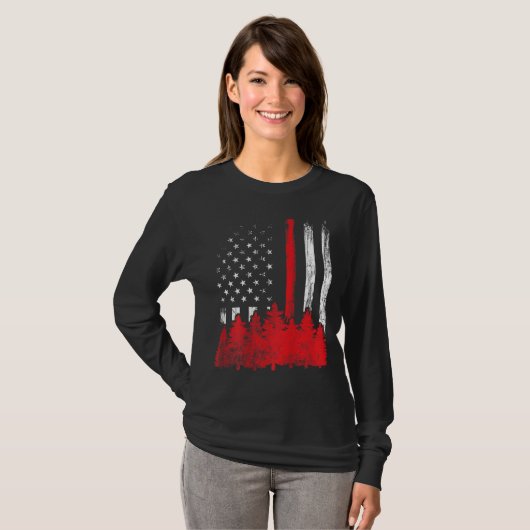 T-shirt Mince Red Line American Flag Wildland Firefighter  (Devant entier)