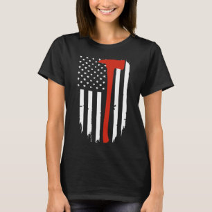 T-shirt Mince Red Line Ax American Flag Patriot Pompier