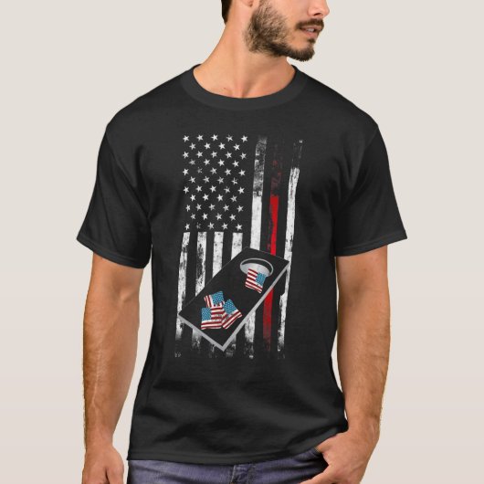 T-shirt Mince Red Line Cornhole Board Usa American Flag (Devant)