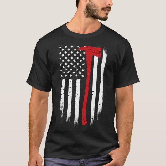 T-shirt Mince Red Line Drapeau pompier Ax (Devant)
