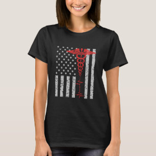 T-shirt Mince Red Line Nurse Caduceus American Flag
