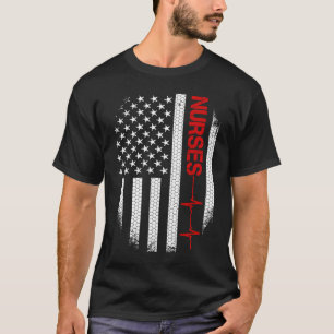 T-shirt Mince Red Line USA Drapeau Infirmière Infirmière P