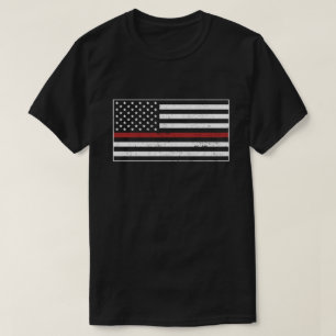 T-shirt Mince Red Line USA Drapeau Pompier Fier Maman Fier