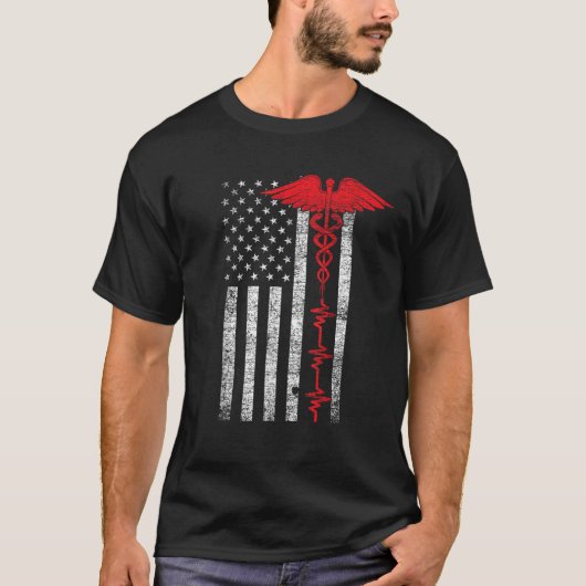 T-shirt Mince Red Line USA US Drapeau Heartbeat Pride Nurs (Devant)