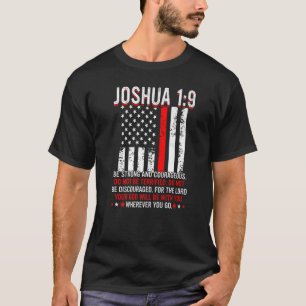 T-shirt Mince Rouge USA Drapeau Joshua 1 9 Bible Christian