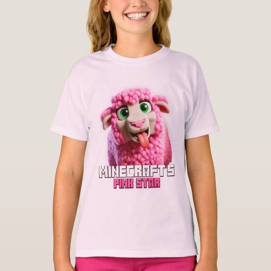 T-shirt Minecraft Mouton rose, Minecrafter, Mignonne, Drôl (Devant)