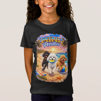 T-Shirt Mini Caniches Vacances à la Plage Coucher de Solei
