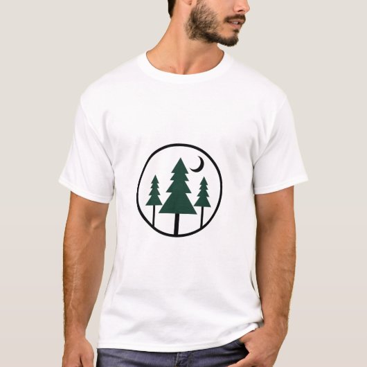 T-shirt Minimalist Adventure Forest Pine Trees Night Moon  (Devant)