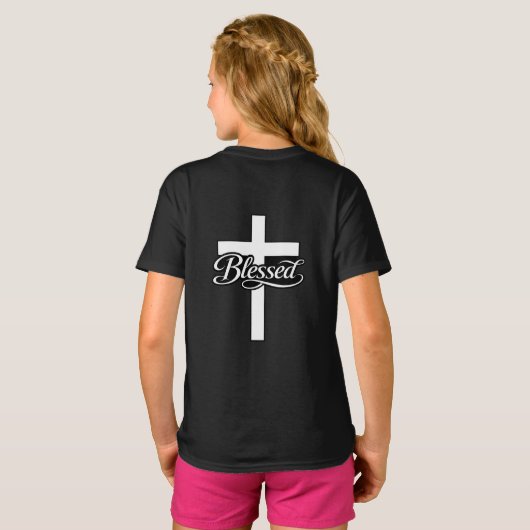 T-shirt Minimalist Blessed Cross Christian Faith Design (Dos entier)