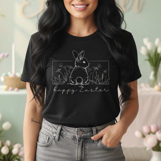 T-shirt Minimalist Bunny Line Art Happy Easter Spring