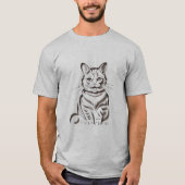 T-shirt Minimalist Cheerful Cat Simple Line Art (Devant)